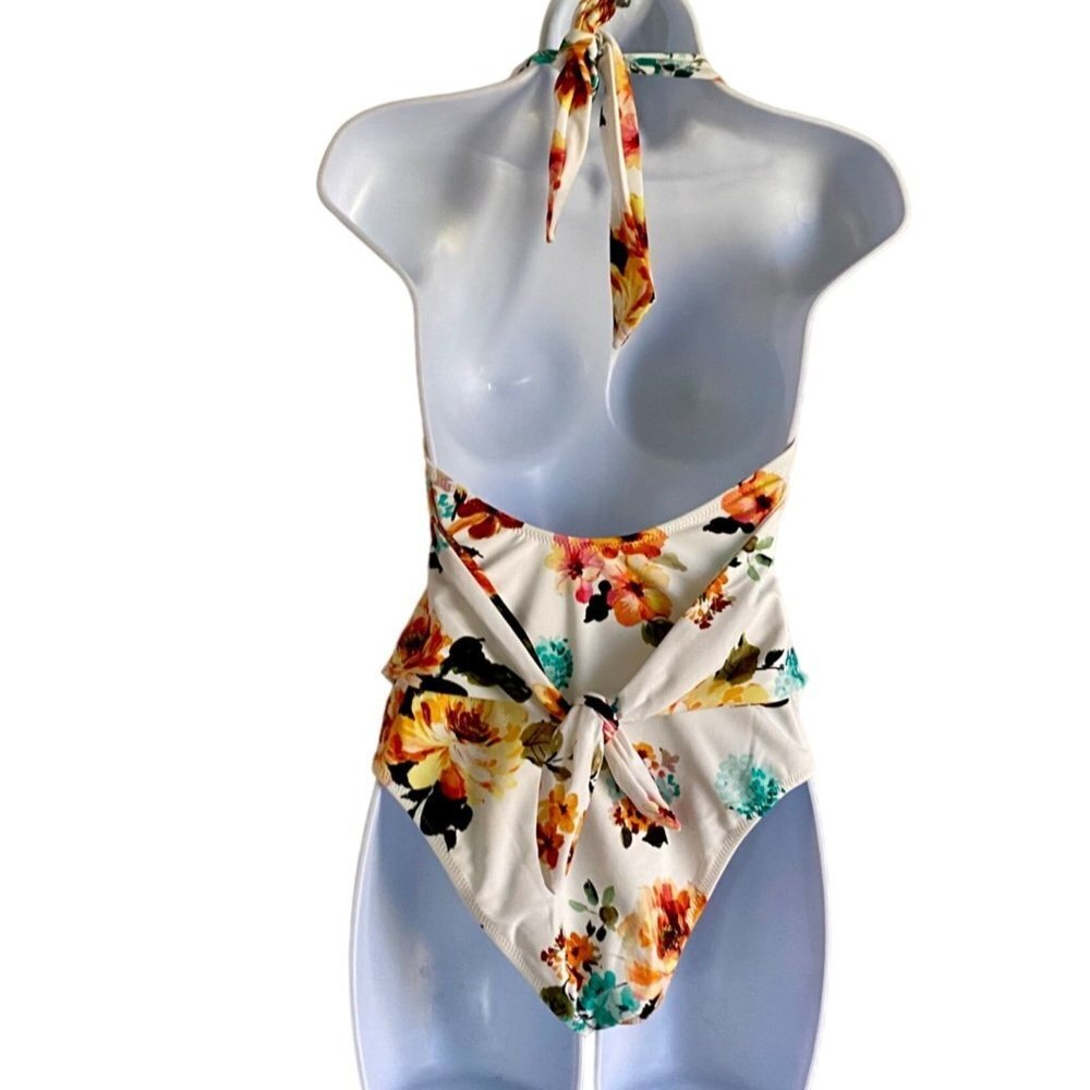 Cupshe  Floral Print One Piece Halter Tie Waist Swimsuit Women's Small NEW NWT - Picture 4 of 11